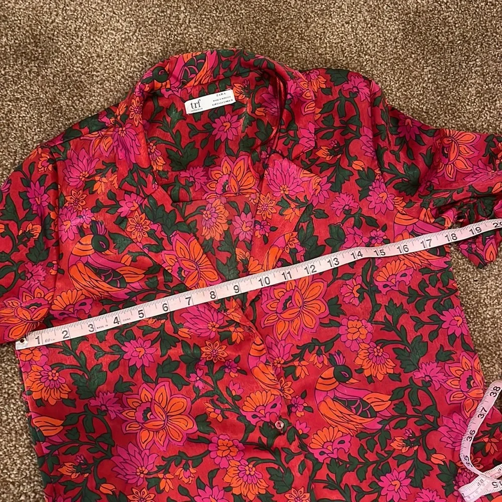 Zara Trf collection floral and bird print  camp shirt size S - Picture 9 of 10